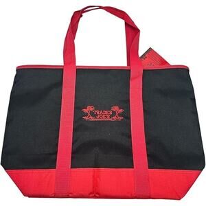 TRADER JOE'S XL Red & Black INSULATED Cooler Tote Bag Used